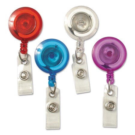 Sicurix ID Slide-Style Belt Clip Card Reel, 30" Ext, Clear/Red/Blue/Purple, PK4 BAU68884